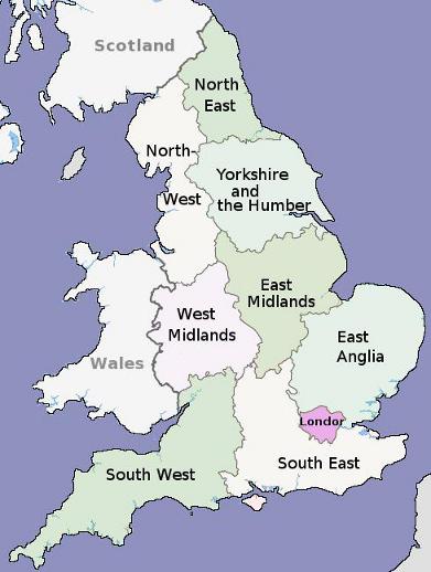 Les régions d'Angleterre